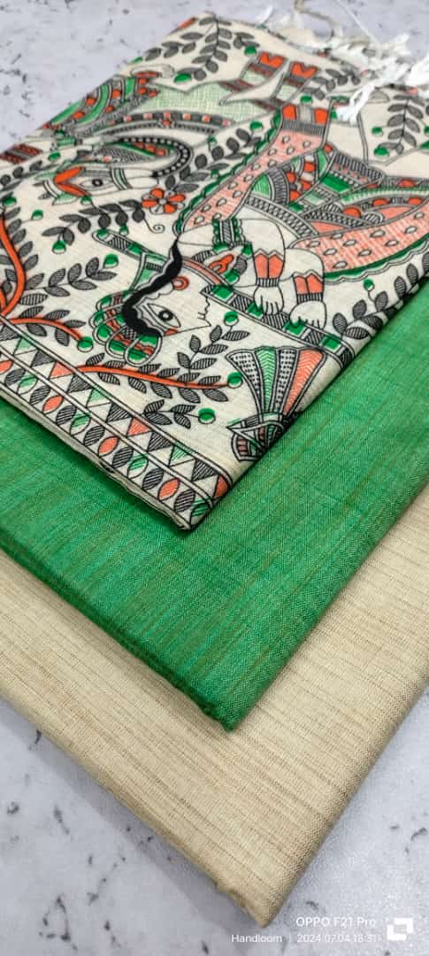 Dupion Slub Cotton Madhubani Print Unstitched Suits