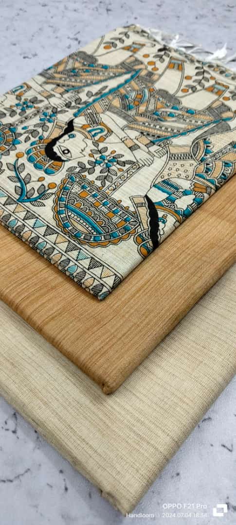 Dupion Slub Cotton Madhubani Print Unstitched Suits