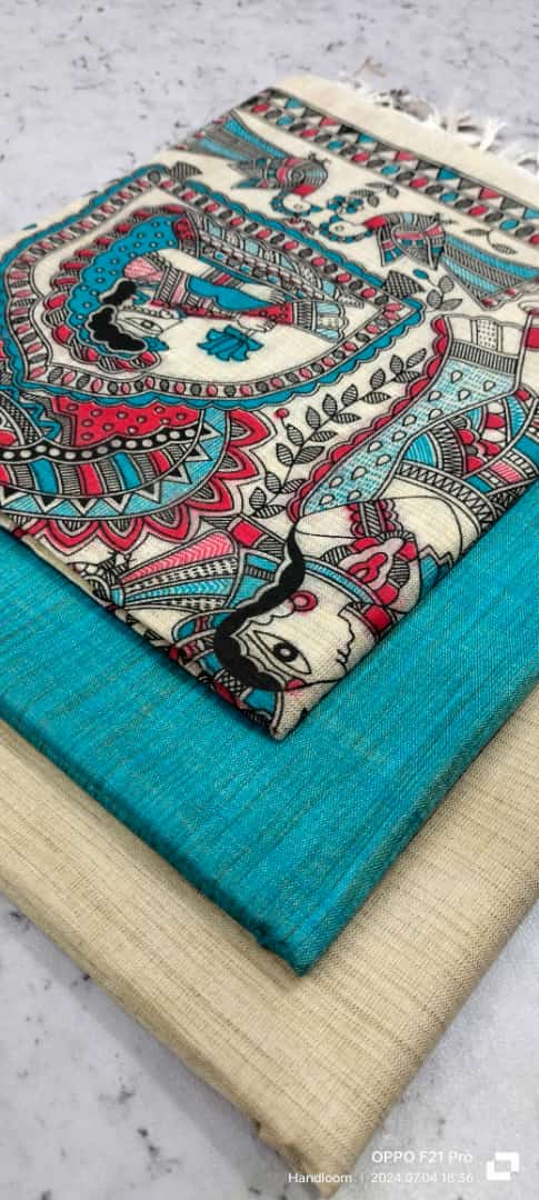 Dupion Slub Cotton Madhubani Print Unstitched Suits