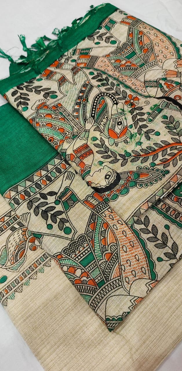 Dupion Slub Cotton Madhubani Print Unstitched Suits