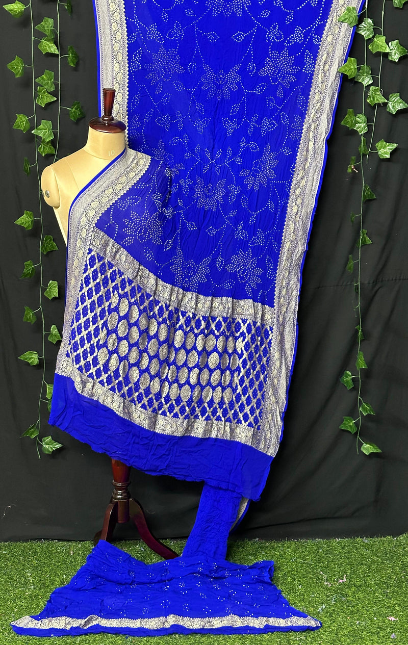 Pure Khaddi Chiffon Georgette with real metallic tested zari handwoven saree with full RAEE BANDHEJ WORK