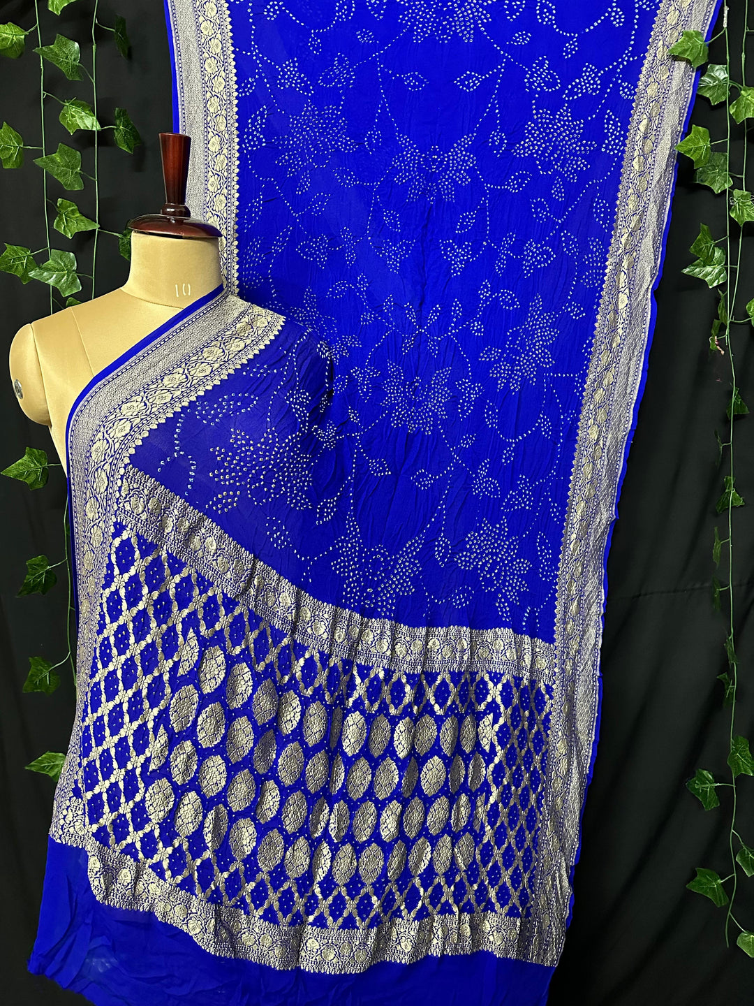 Pure Khaddi Chiffon Georgette with real metallic tested zari handwoven saree with full RAEE BANDHEJ WORK