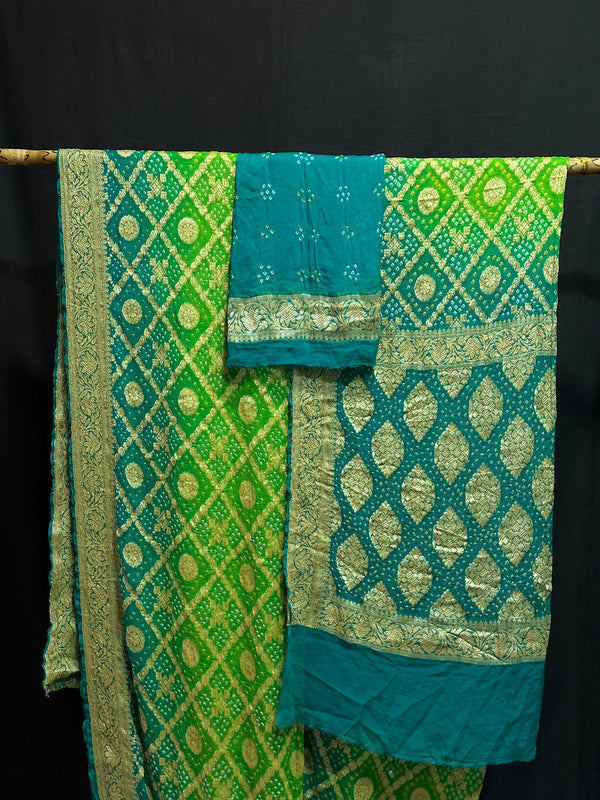 Pure Khaddi Chiffon Georgette with real metallic tested zari handwoven saree with full RAEE BANDHEJ WORK