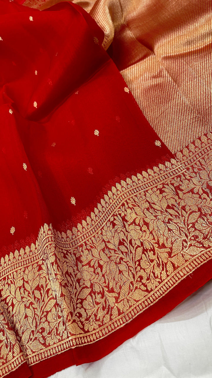 Pure Banarasi Kora Organza Silk Handwoven Kadua Work Saree With Silk Mark Certificate