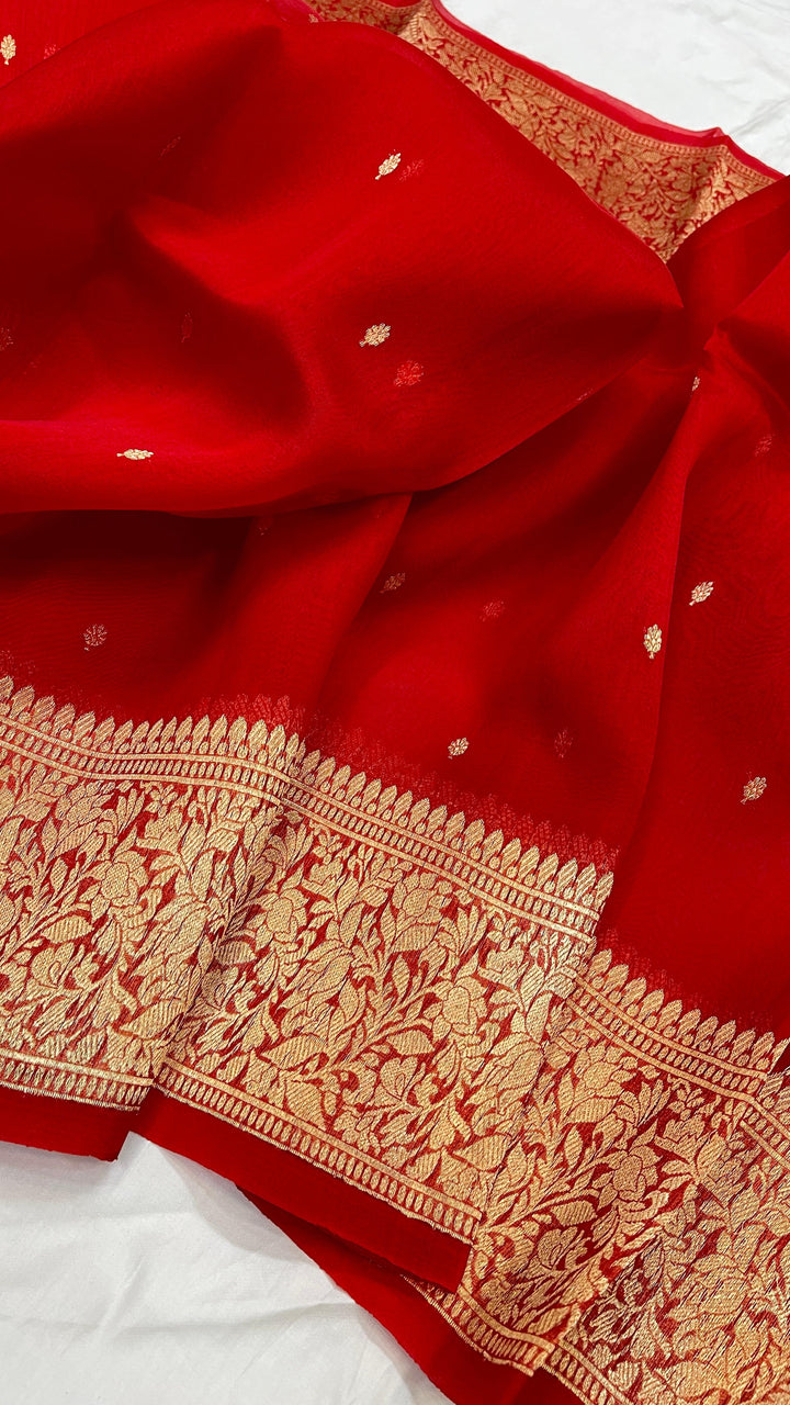 Pure Banarasi Kora Organza Silk Handwoven Kadua Work Saree With Silk Mark Certificate