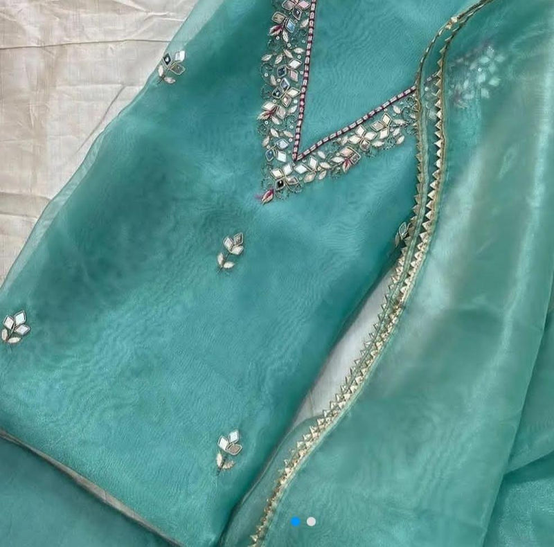 Organza Hand Work Unstitched Suit with 9gm shantoon bottom