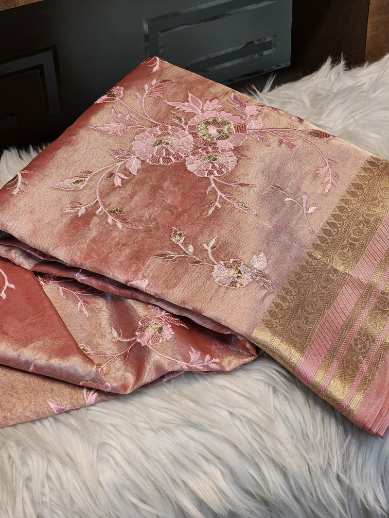 Pure Tissue Silk Organza Saree with Meena border |LIMITED COLLECTION|