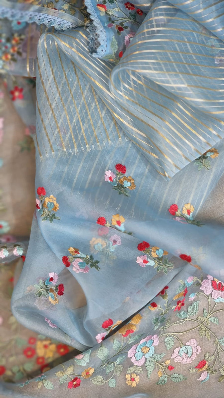 Handwoven Pure Organza Saree with Tissue border and embroidery |LIMITED COLLECTION|