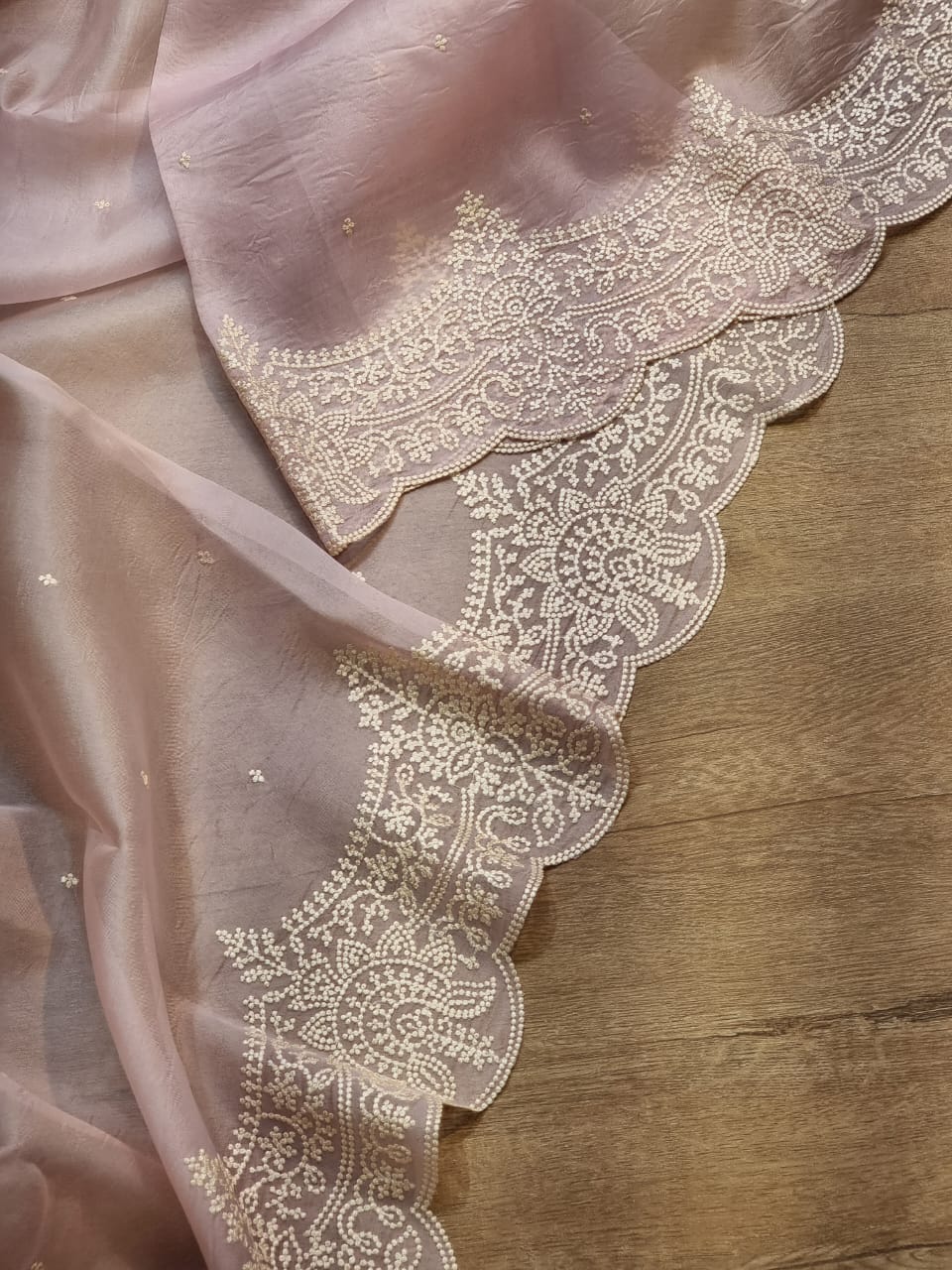 Pure Organza Silk Saree With Pearl Border