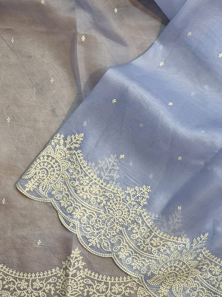 Pure Organza Silk Saree With Pearl Border