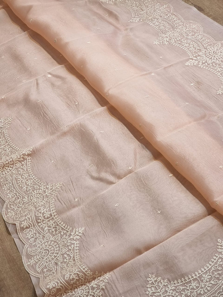 Pure Organza Silk Saree With Pearl Border