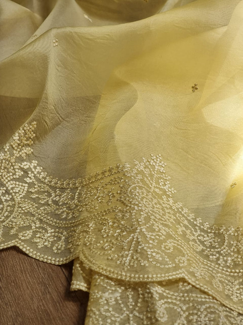 Pure Organza Silk Saree With Pearl Border