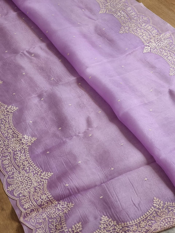 Pure Organza Silk Saree With Pearl Border