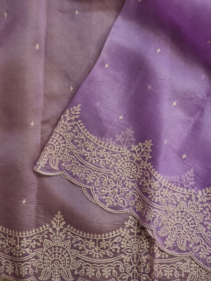 Pure Organza Silk Saree With Pearl Border