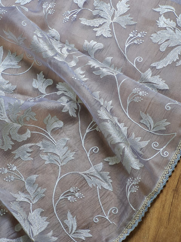 Pure Organza Silk Saree With velvet chikankari embroidery