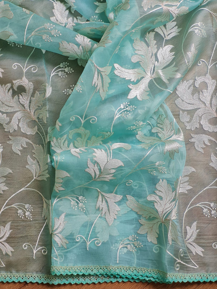 Pure Organza Silk Saree With velvet chikankari embroidery