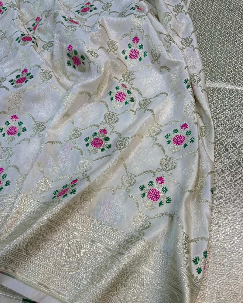 Pure Banarasi Mashru Silk Saree With all over tilfi work