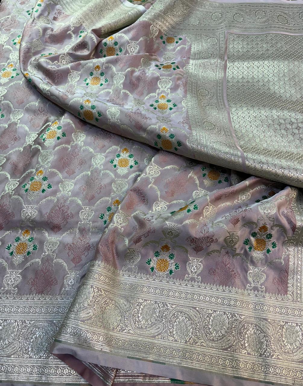 Pure Banarasi Mashru Silk Saree With all over tilfi work