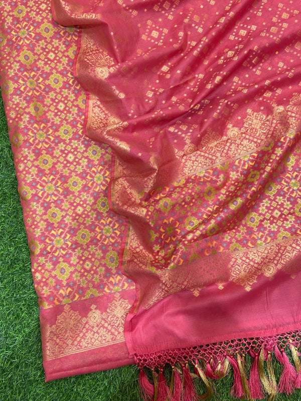 Pure Banarasi Patola Weaved Unstitched Suit with Beautiful Zari Work