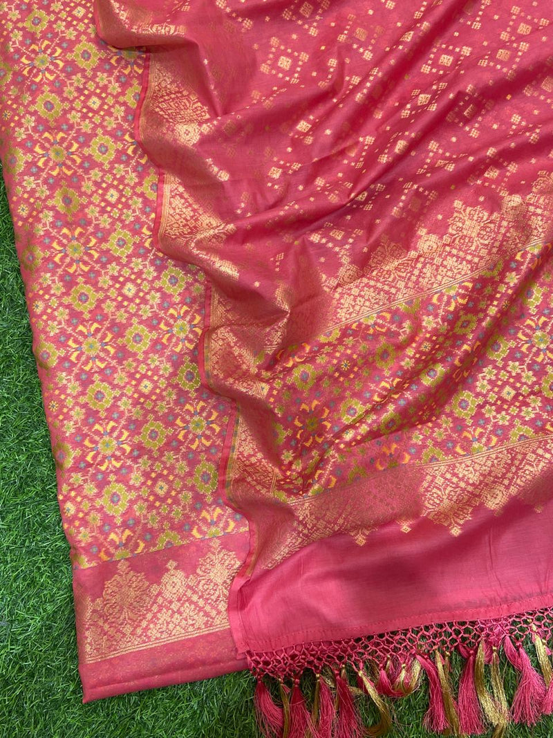 Pure Banarasi Patola Weaved Unstitched Suit with Beautiful Zari Work