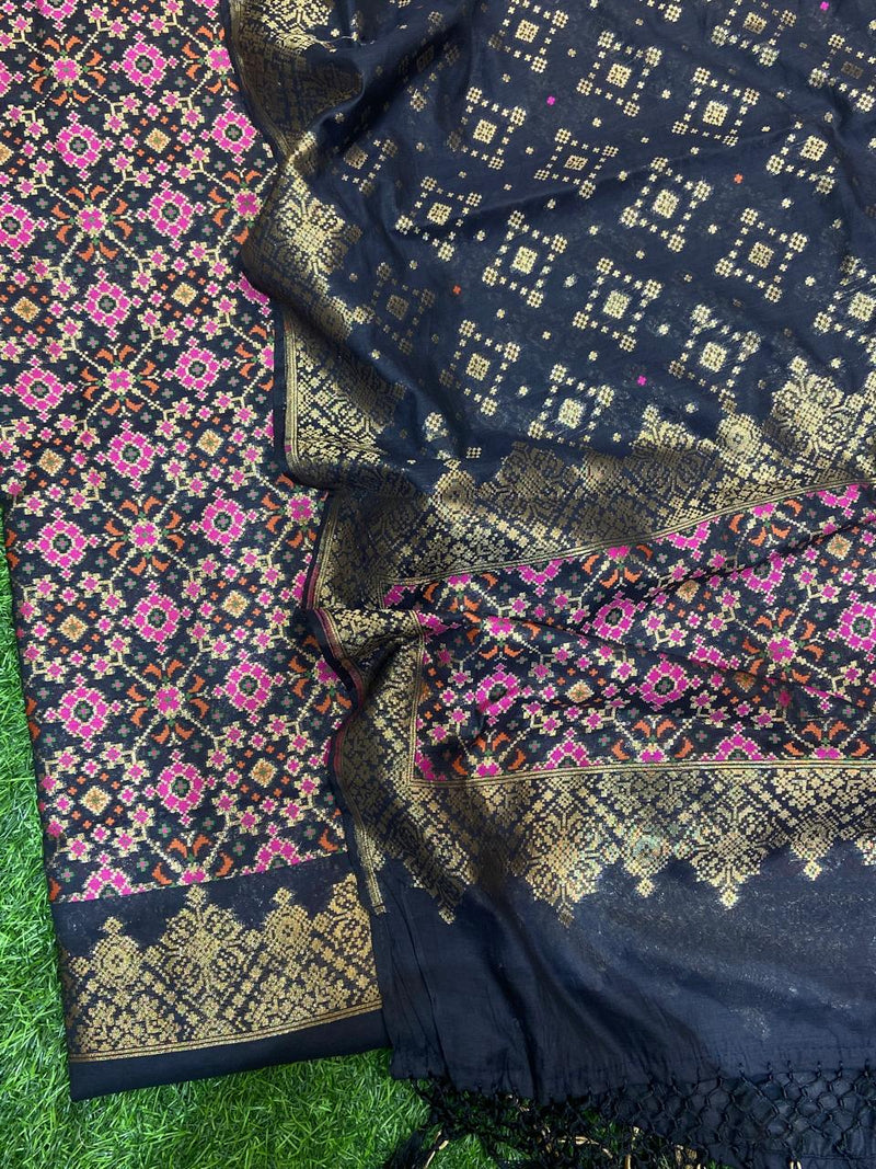 Pure Banarasi Patola Weaved Unstitched Suit with Beautiful Zari Work