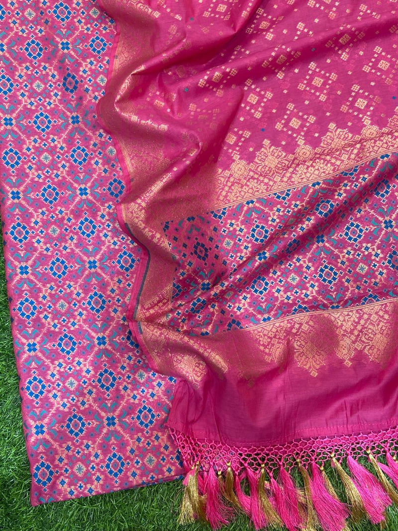 Pure Banarasi Patola Weaved Unstitched Suit with Beautiful Zari Work