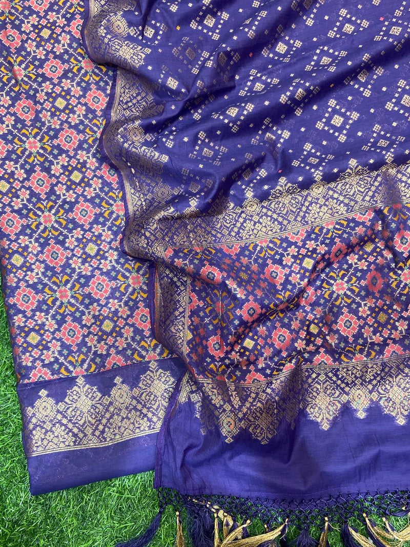 Pure Banarasi Patola Weaved Unstitched Suit with Beautiful Zari Work