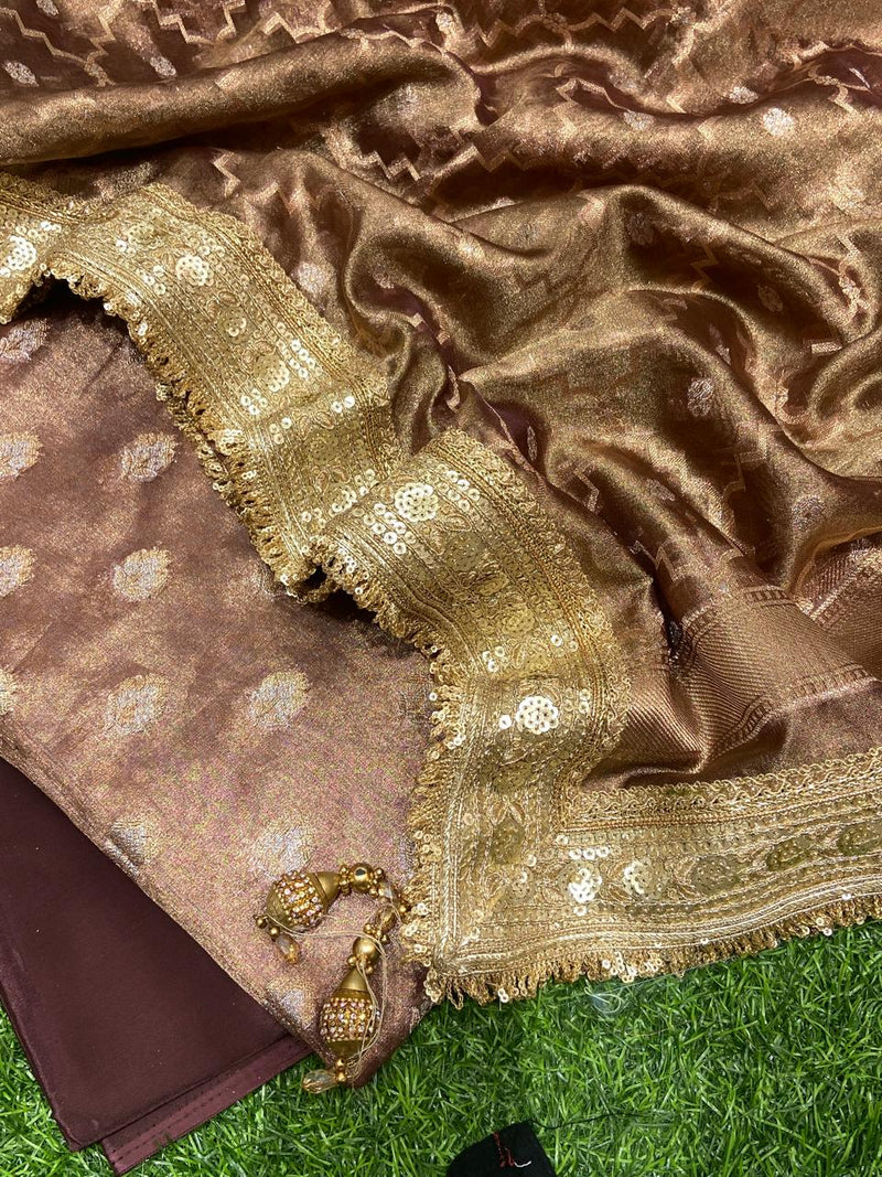 Pure Banarasi Tissue Unstitched Suit with Beautiful Zari Work