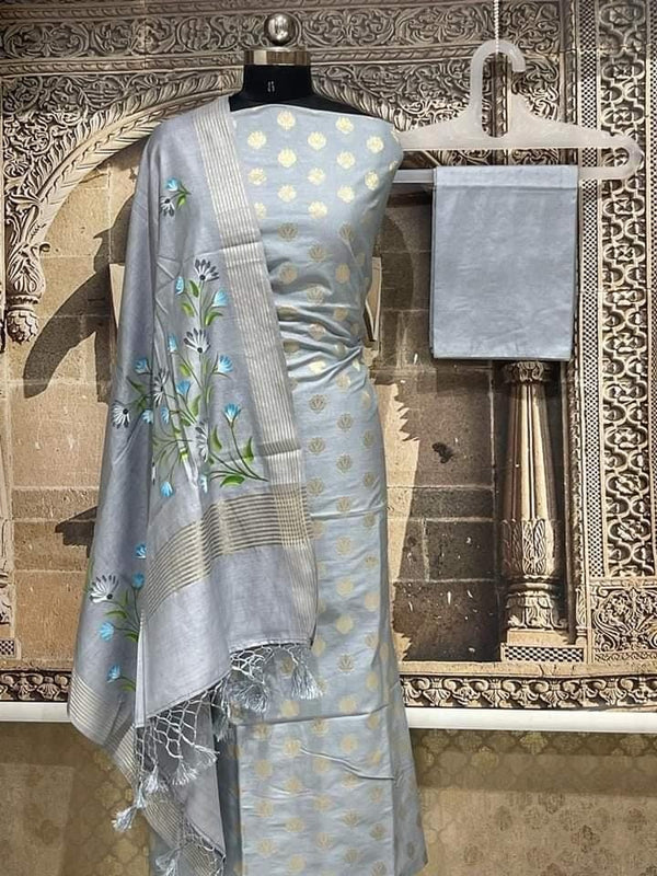 Banarasi Mercerised Unstitched salwar suit with digital print silk dupatta