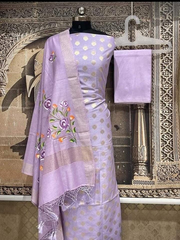 Banarasi Mercerised Unstitched salwar suit with digital print silk dupatta