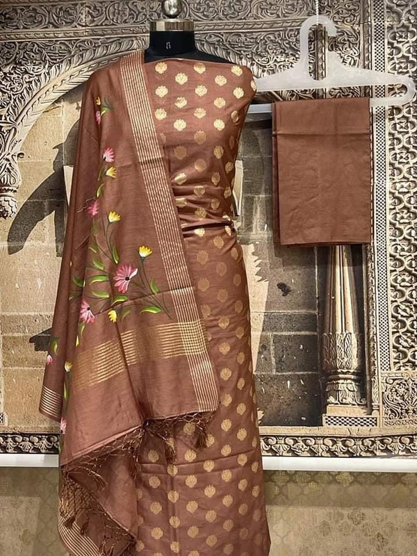 Banarasi Mercerised Unstitched salwar suit with digital print silk dupatta