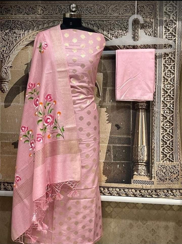 Banarasi Mercerised Unstitched salwar suit with digital print silk dupatta