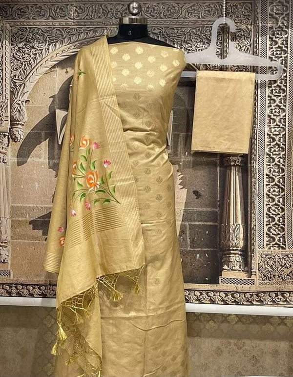 Banarasi Mercerised Unstitched salwar suit with digital print silk dupatta