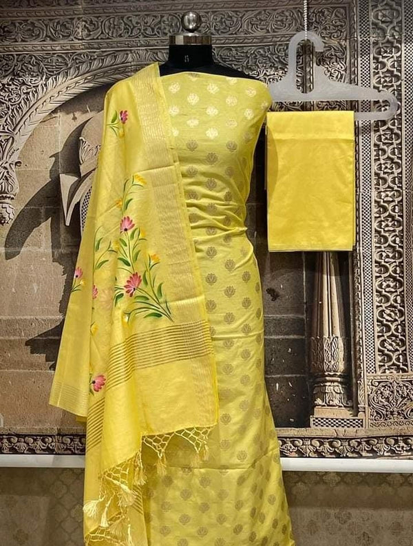 Banarasi Mercerised Unstitched salwar suit with digital print silk dupatta