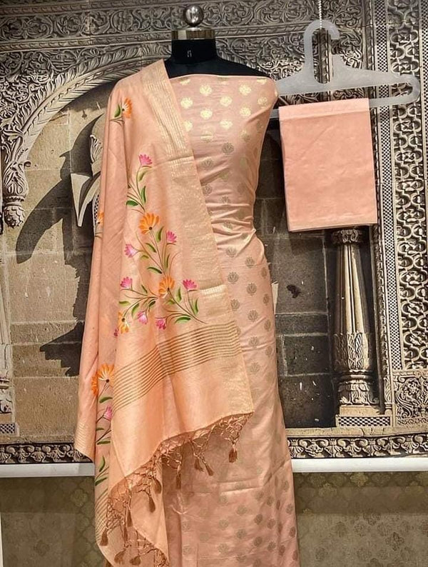 Banarasi Mercerised Unstitched salwar suit with digital print silk dupatta