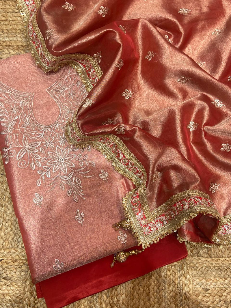 Pure Banarasi Tissue Unstitched Suit with Beautiful Zari Work