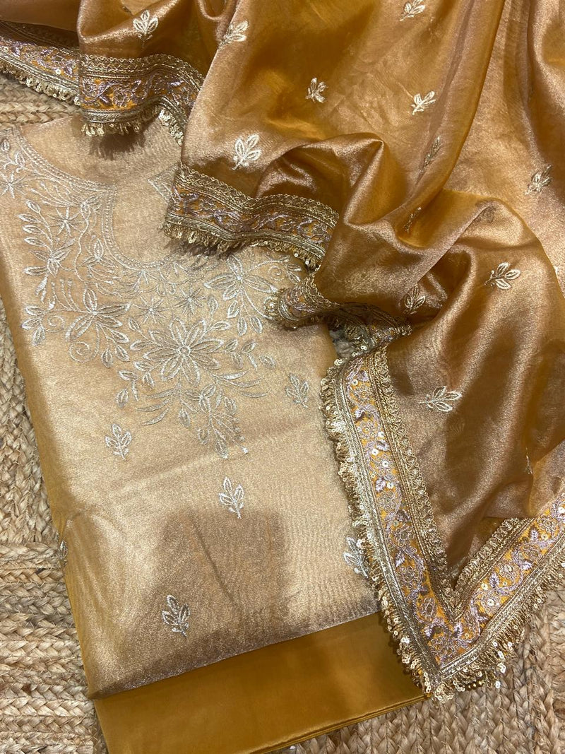 Pure Banarasi Tissue Unstitched Suit with Beautiful Zari Work