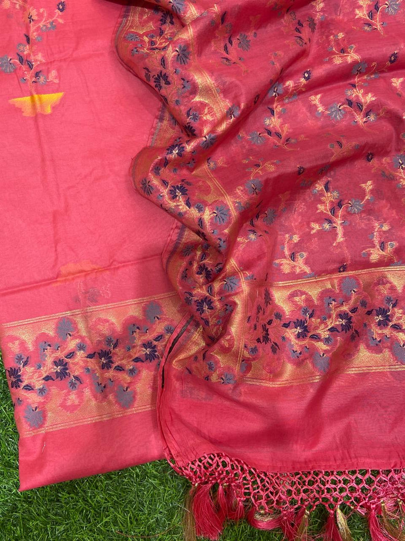 Pure Banarasi Patola Weaved Unstitched Suit with Beautiful Zari Work