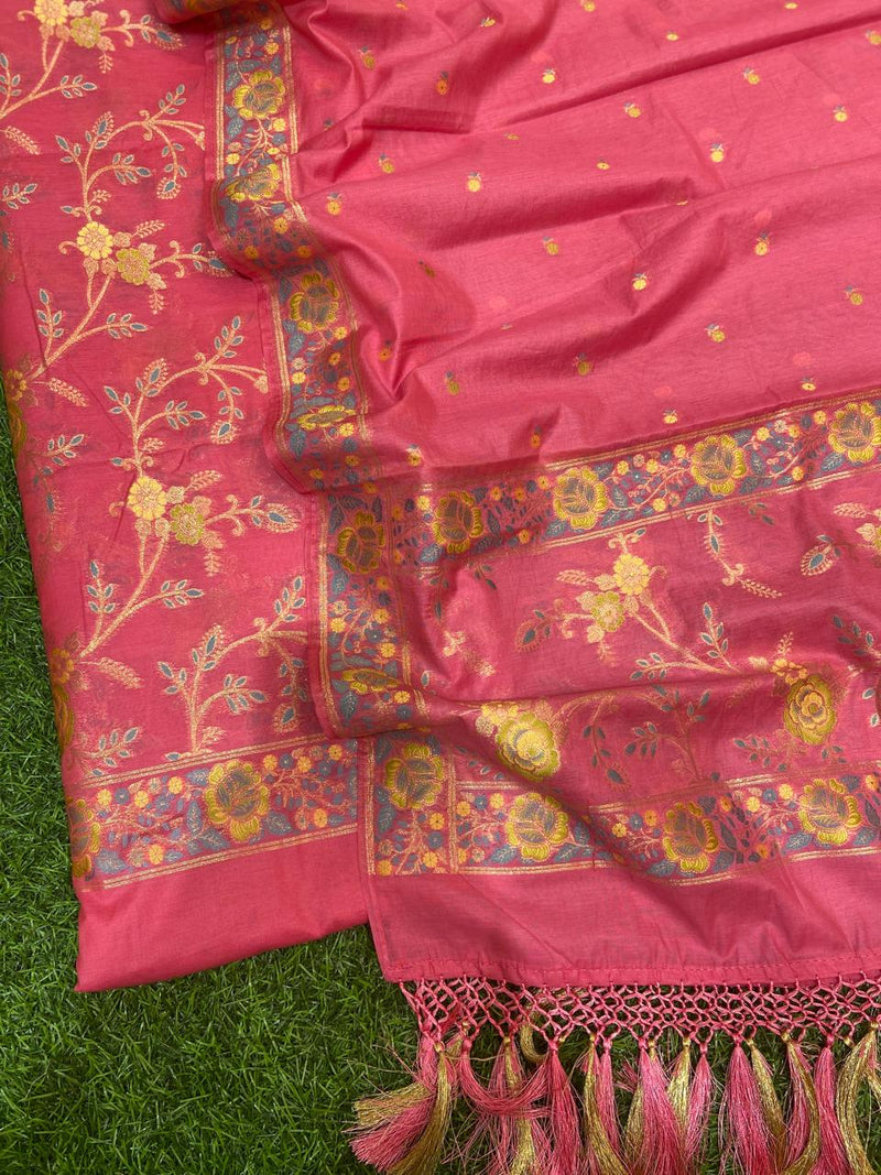 Pure Banarasi Patola Weaved Unstitched Suit with Beautiful Zari Work