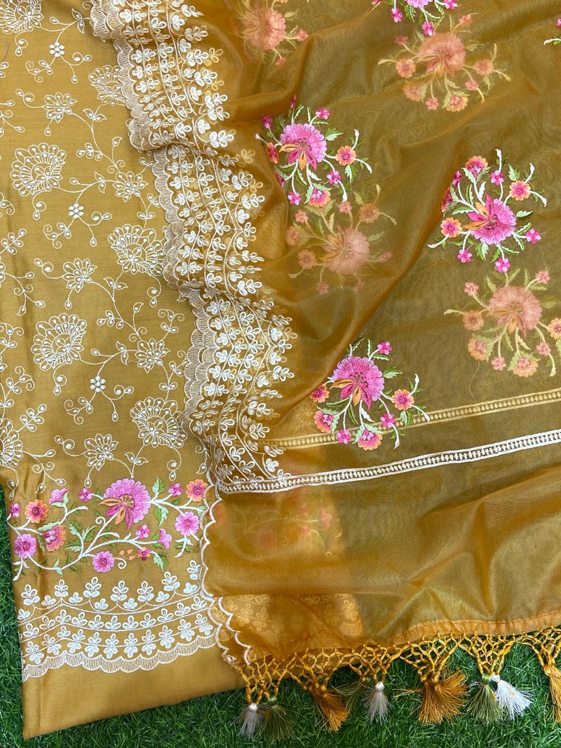 Beautiful pure banarasi organza unstitched suit with Embroidery work