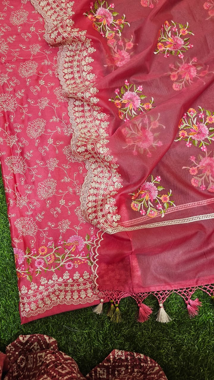 Beautiful pure banarasi organza unstitched suit with Embroidery work