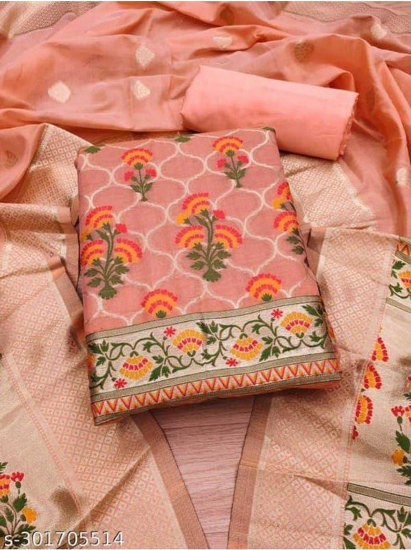 Banarasi Cotton Jamdani Weaved Zari And Meenakari Work Unstitched Suit