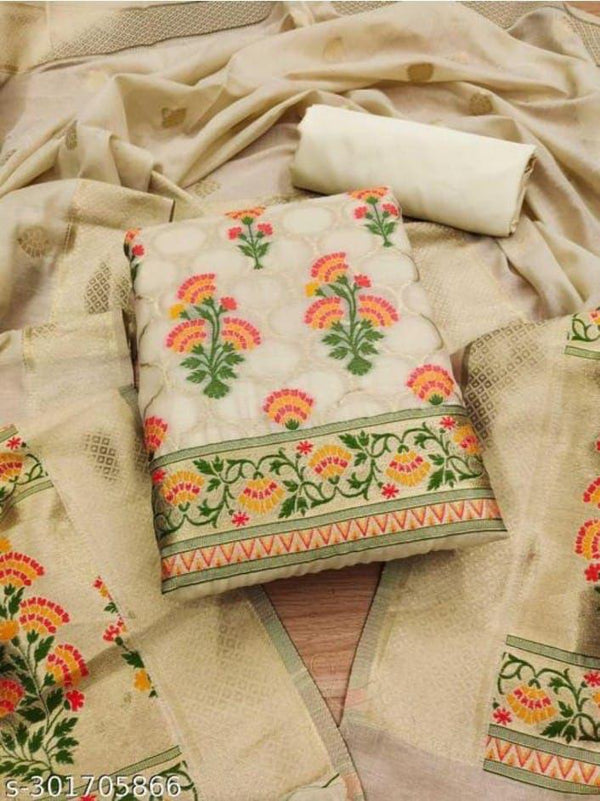 Banarasi Cotton Jamdani Weaved Zari And Meenakari Work Unstitched Suit