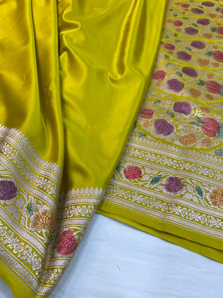 Pure Banarasi Mashru Silk Saree With Meenakari zari work pallu