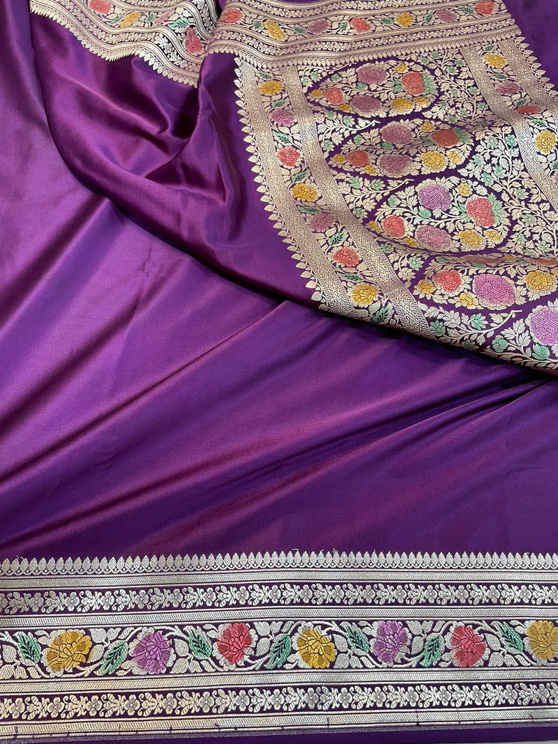 Pure Banarasi Mashru Silk Saree With Meenakari zari work pallu