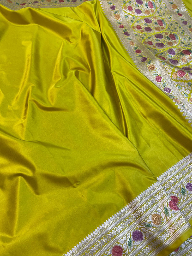 Pure Banarasi Mashru Silk Saree With Meenakari zari work pallu