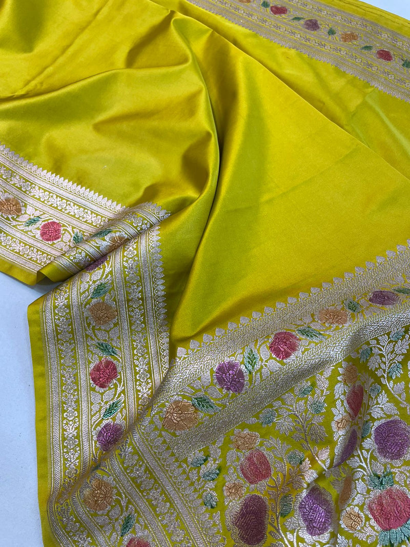 Pure Banarasi Mashru Silk Saree With Meenakari zari work pallu