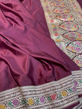 Pure Banarasi Mashru Silk Saree With Meenakari zari work pallu