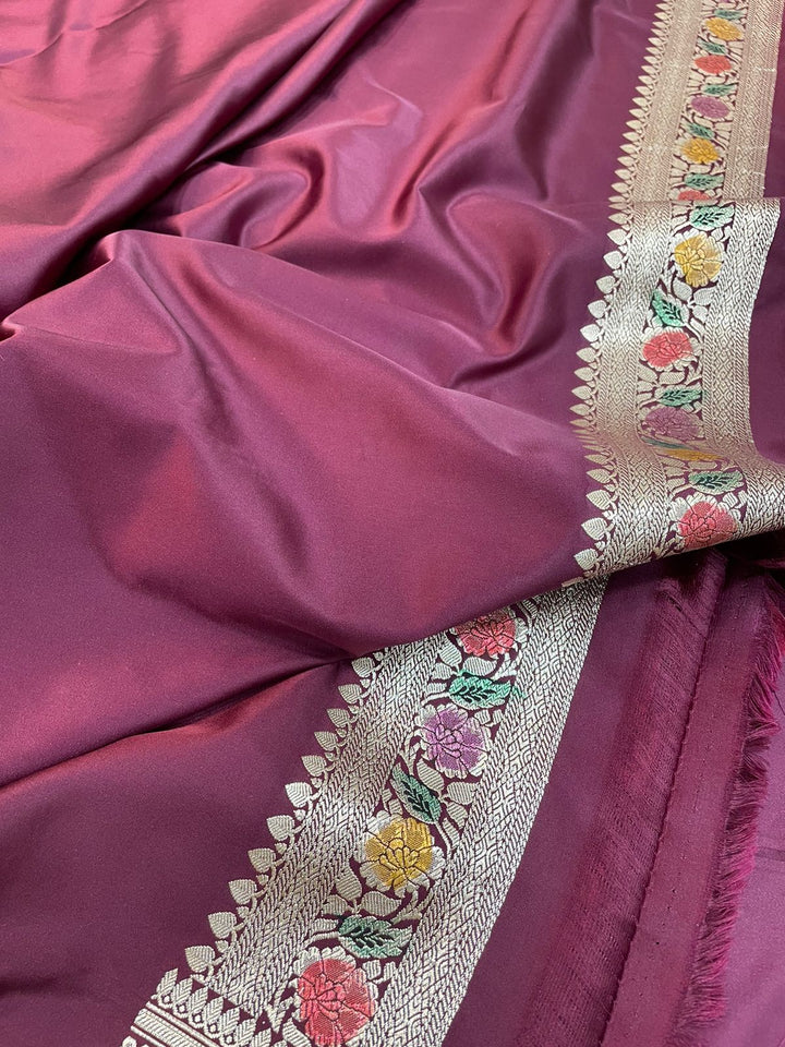 Pure Banarasi Mashru Silk Saree With Meenakari zari work pallu