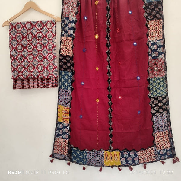 Pure Cotton Azrakh Print Unstitched suit With Azrakh Print Dupatta.